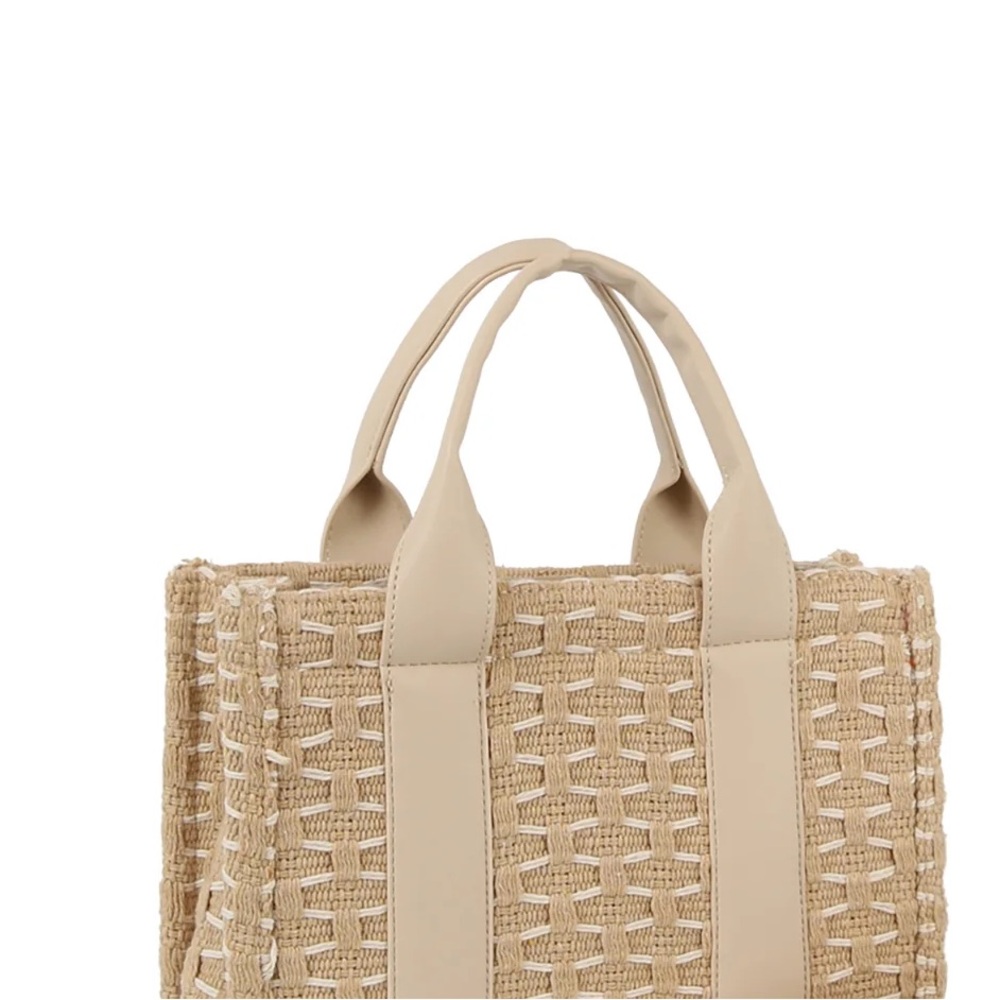 Ecostitch Woven tote bag with vegan leather handle and cotton. 11”X8”X3”